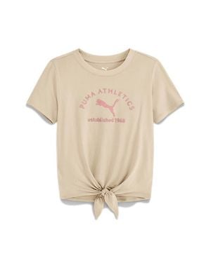 PUMA Kids' Embroidered Tie Hem T-Shirt - Natural