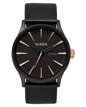 Nixon The Sentry Leather Strap Watch, 42Mm - Black