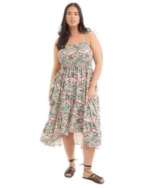 June + Vie Tiered Smocked Midi Dress - Multicolor