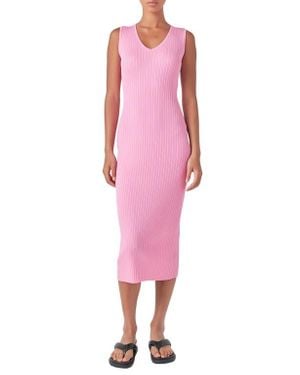 Grey Lab Rib Sleeveless Maxi Sweater Dress - Pink