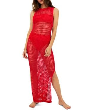 Beach Riot Holly Sheer Open Knit Cover-Up Dress - Red