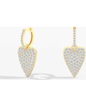 Everlee Domed Pavé Heart Lab Diamond Dangle Earrings - White