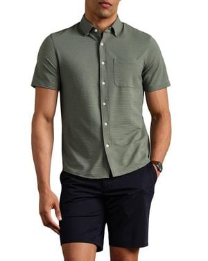 Rhone Commuter Seersucker Short Sleeve Button-Up Shirt - Green