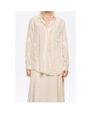 Bimba Y Lola Embroidered Fringed Shirt - Natural