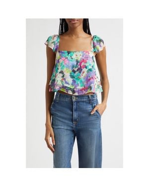Ramy Brook Emery Floral Silk Top - Blue