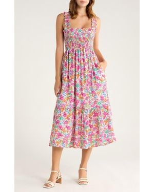 The Standard Stitch The Smocked Ruffle Tank Midi Dress - Pink