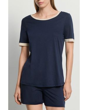 Hanro Laura Short Sleeve Cotton & Modal Pajamas - Blue