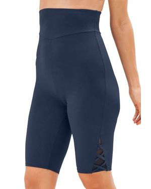Swim 365 Lattice-Detailed High-Waist Bike Short - Blue