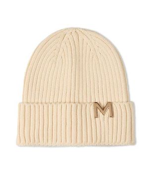 Memoi Ribbed Metal M Cut-Out Beanie - Natural
