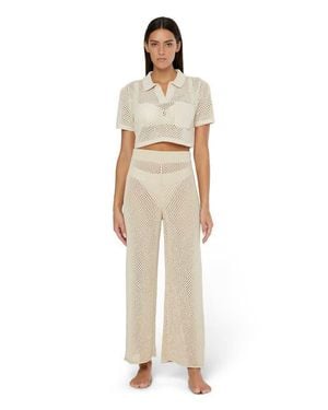 Onia Knit Crochet Cropped Short Sleeve Polo - Natural