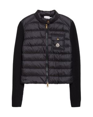 Moncler Purl Stitch Wool & Cashmere & Quilted Down Puffer Cardigan - Black