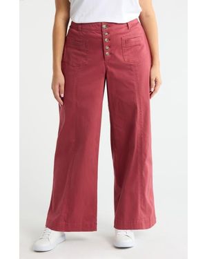 Wit & Wisdom Skyrise Exposed Button Wide Leg Twill Pants - Red