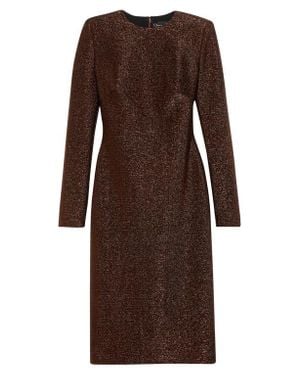 Oscar de la Renta Long Sleeve Metallic Knit Cocktail Dress - Brown