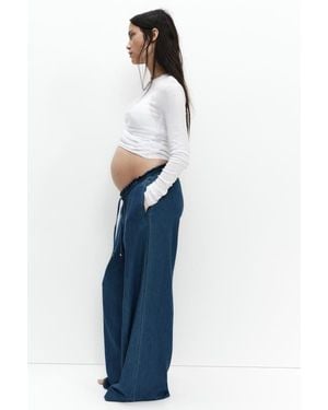 H&M Mama Wide Paper Bag Pants - Blue