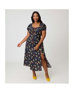 Unique Vintage Plus Size Sweetheart Midi Dress - Blue