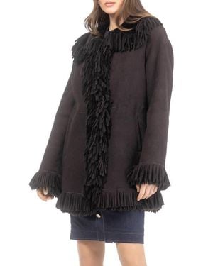 Gorski Genuine Shearling Lamb Jacket, Fringes - Black