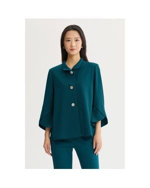 Ming Wang Button Front Bell Sleeve Deco Crepe Jacket - Green