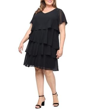 Sl Fashions Beaded Tiered Chiffon Dress - Black