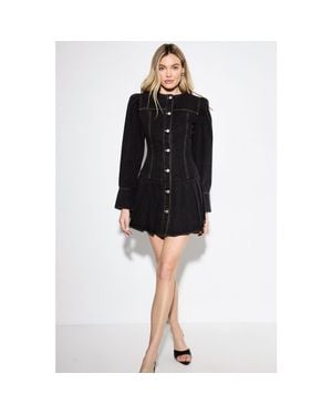 MissPap Premium Denim Balloon Sleeve Dress - Black