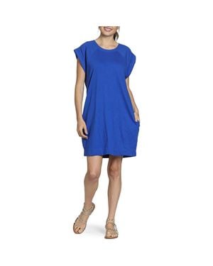 Apny Raglan Cap Sleeve Cotton Shift Dress - Blue