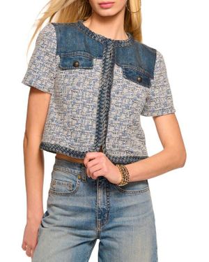 Ramy Brook Libby Denim & Tweed Crop Jacket - Gray