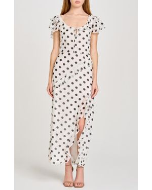 Wayf Violetta Polka Dot Ruffle Sleeve Dress - White