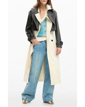 Desigual Mixed Media Trench Coat - Blue