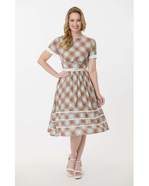 Unique Vintage Boatneck Ricrac Swing Dress - Natural