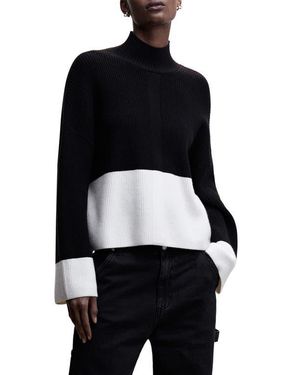 Mango Colorblock Turtleneck Sweater - Black