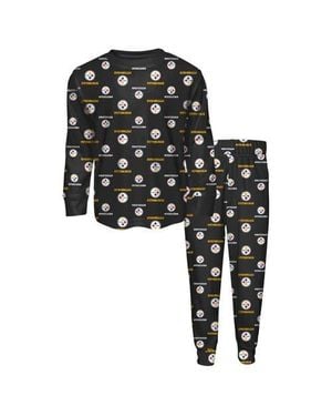 Outerstuff Toddler Pittsburgh Steelers All-Over-Print Long Sleeve T-Shirt And Pants Sleep Set - Black