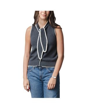 Hope & Henry Organic Tie-Neck Button Front Sweater Tank - Blue