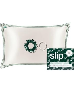 Slip Game Day Pure Silk Queen Pillowcase & Scrunchie Set - White