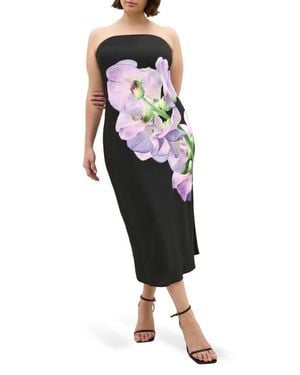City Chic Amari Floral Strapless Maxi Dress - Black