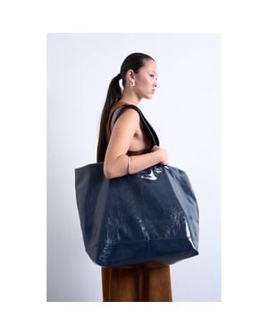 TOPSHOP Crinkle Faux Leather Tote - Blue