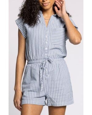 Thread & Supply Marina Stripe Cotton Romper - Blue