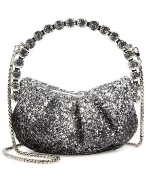 L'ALINGI Micro Eternity Glitter Satin Crystal Top Handle Bag - Gray