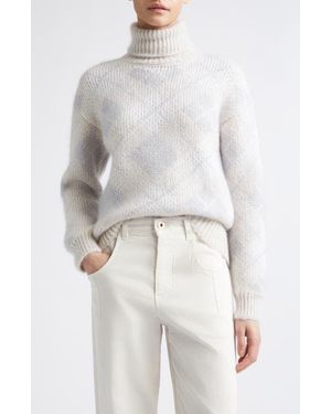 Eleventy Argyle Mohair & Silk Turtleneck Sweater - White