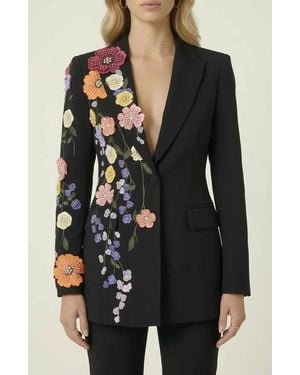 Modenaire Floral Embroidered Blazer - Black