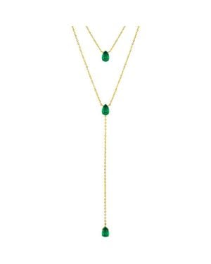 Gemma Azzurro Emerald Lariat Necklace Set - Metallic