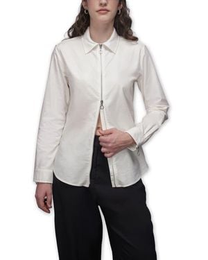 WILDFANG The Essential Long Sleeve Oxford Zip Up Shirt - Gray
