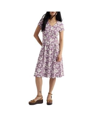 Seasalt Cornwall Pier View Floral Print Flare Stretch Organic Cotton Dress - Purple