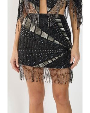 Nasty Gal Paneled Tassel Sequin Mini Skirt - Black