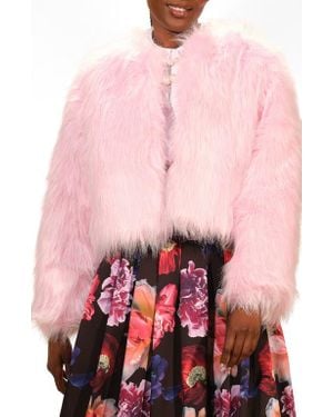 Isaac Mizrahi New York Crop Faux Fur Coat - Pink