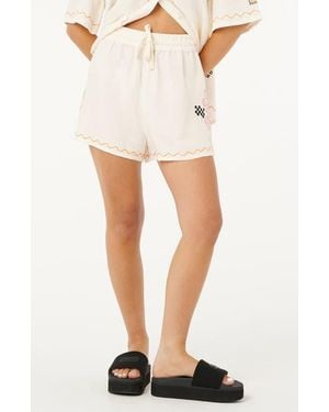 Rip Curl Sunset Embroidered Linen Blend Shorts - White