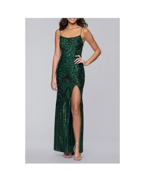 Blondie Nites Sequin Scroll Detail Body-Con Gown - Green