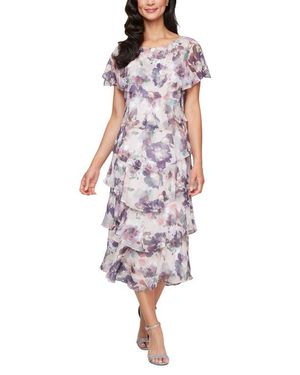 Sl Fashions Floral Short Sleeve Tiered Chiffon Cocktail Dress in Purple |  Lyst
