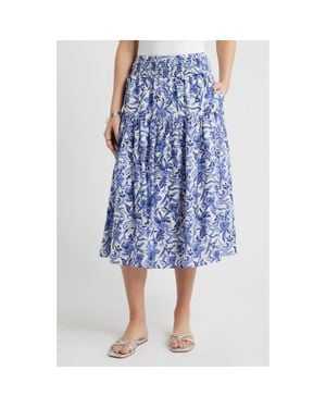 Caslon Tiered Print Midi Skirt - Blue
