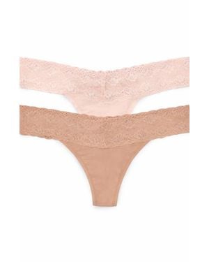 Natori Bliss Perfection Lace Trim Thong 2-Pack - Pink