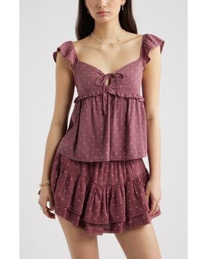 BP. Tie Front Flutter Sleeve Babydoll Top - Red