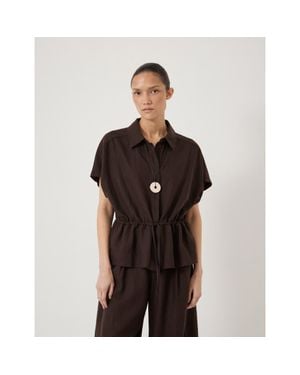 Hush Mirai Linen Blend Short Sleeve Shirt - Black